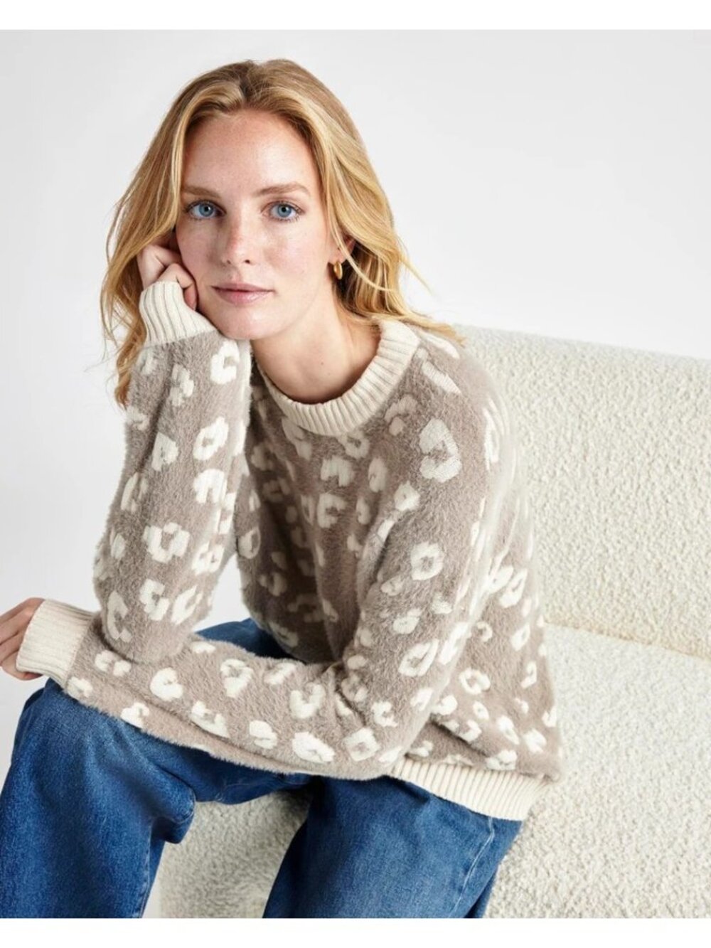 Splendid Mal Leopard Women’s Crewneck Jacquard Eyelash Sweater Size XS New with - Picture 4 of 6